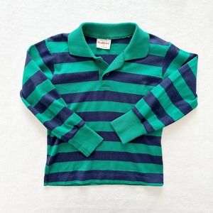 Vintage Healthtex Green and Navy Long Sleeve Polo Shirt